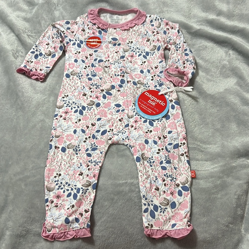 Magnificent Baby Pink and Blue Floral Footie